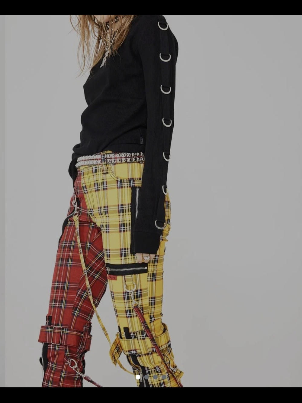 Tripp NYC Jeans Plaid Two-Tone Cargo Pants in Red & Yellow